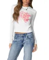Edikted Blossom Long Sleeve Stretch Cotton T-shirt In White