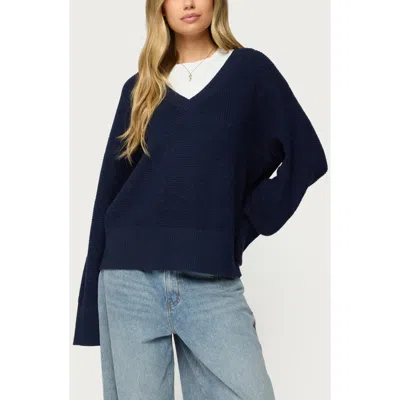 Edikted Bluebell Oversize V-neck Waffle Knit Sweater