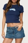 Edikted Blueberry Patch Embroidered Graphic Baby Tee In Blue