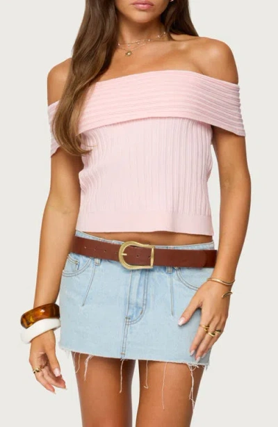 Edikted Blythe Foldover Off The Shoulder Rib Top In Pink