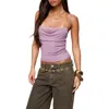 Edikted Bobbie Lace Accent Cowl Neck Camisole In Purple