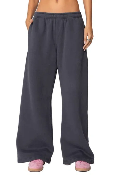 Edikted Bonney Bow Wide Leg Sweatpants In Dark-gray