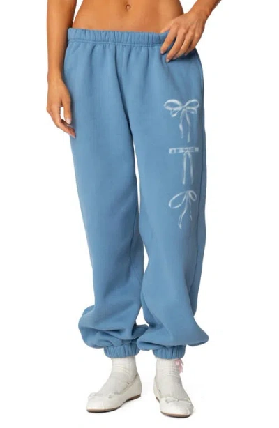 Edikted Bow Bliss Oversized Sweatpants In Blue
