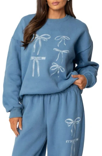 Edikted Bow Bliss Oversized Sweatshirt In Blue