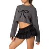 Edikted Bow Crewneck Crop Sweater In Gray