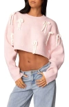 Edikted Chunky Bow Cropped Sweater In Pink