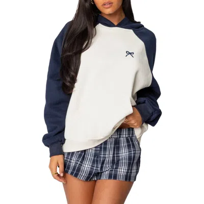 Edikted Bow Embroidery Oversize Colorblock Hoodie In Navy-and-cream