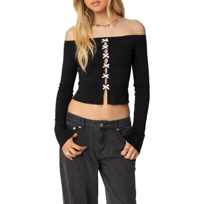 Edikted Bow Keyhole Off The Shoulder Top In Black