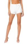 Edikted Bow Pocket High Waist Denim Shorts In White