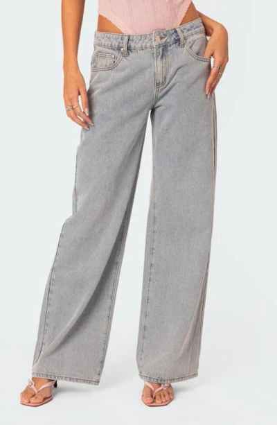 Edikted Bow Pocket Low Rise Wide Leg Jeans In Light-blue