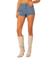 Edikted Bow Pocket High Waist Denim Shorts In Blue Washed