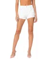 Edikted Bow Pocket High Waist Denim Shorts In White