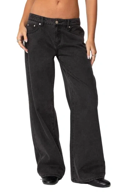 Edikted Bow Pocket Wide Leg Jeans In Black-washed