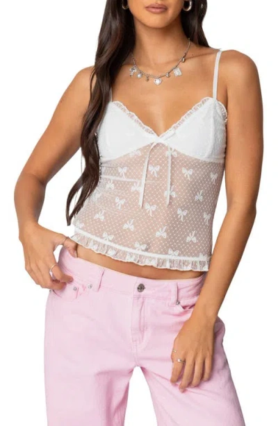 Edikted Bow Print Sheer Camisole In White