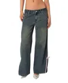 Edikted Bow Slit Hem Wide Leg Jeans In Blue Washed
