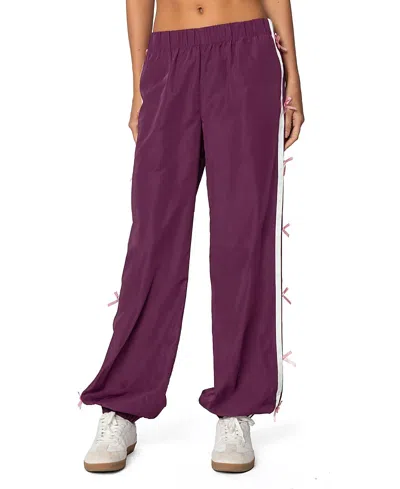Edikted Bow Stripe Nylon Track Pants In Purple