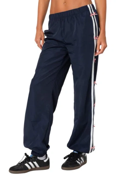 Edikted Bow Stripe Track Pants In Navy