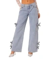 Edikted Bows 4 Days Low Rise Wide Leg Cargo Jeans In Light Blue