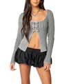Edikted Bow Cutout Cotton Rib Sweater In Gray