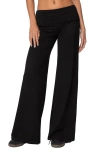 Edikted Wide Leg Fold Over Pants In Black