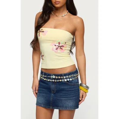 Edikted Braelyn Sequin Floral Tube Top In Orange