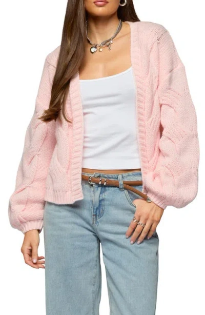 Edikted Braiden Chunky Cable Open Cardigan In Pink