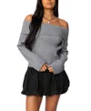 Edikted Brandy Off The Shoulder Rib Sweater In Dark Gray