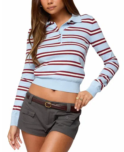 Edikted Brayden Striped Polo Sweater In Blue