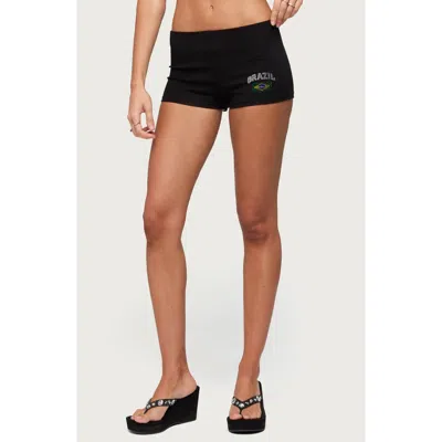 Edikted Brazil Rhinestone Low Rise Shorts In Black