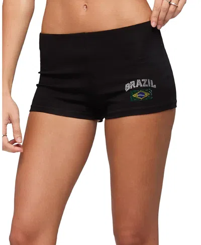 Edikted Brazil Rhinestone Low Rise Shorts In Black