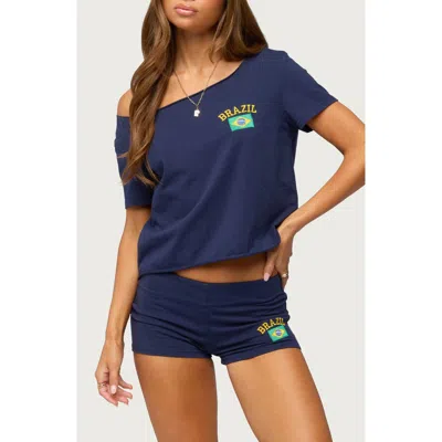 Edikted Brazilian Babe Off The Shoulder T-shirt In Blue