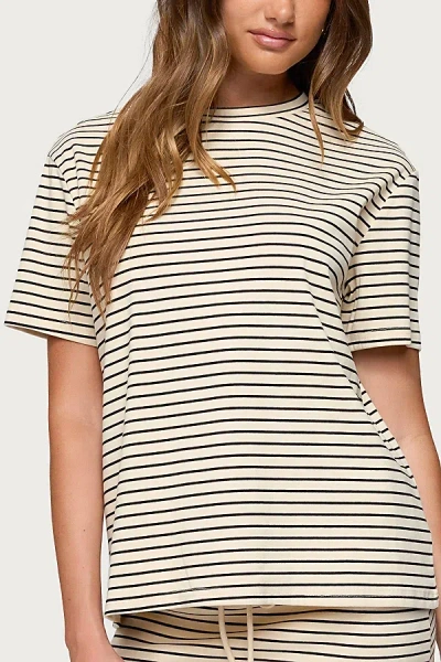 EDIKTED BRENA STRIPED OVERSIZED T SHIRT TOP IN CREAM/AND/BLACK, WOMEN'S AT URBAN OUTFITTERS