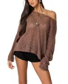 Edikted Bri One-shoulder Open Stitch Sweater In Brown