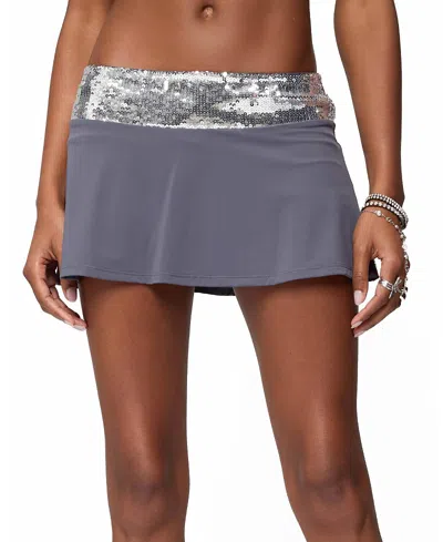 Edikted Briella Sequin Waist Mini Skort In Blue