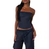 Edikted Bristol Linen Look Corset In Navy