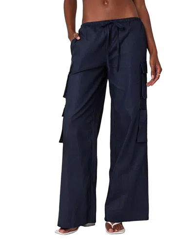 Edikted Bristol Linen Look Cargo Pants In Navy