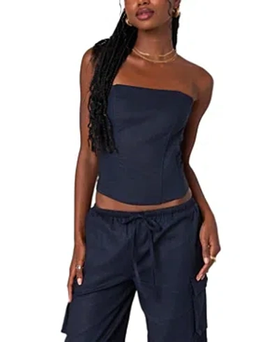 Edikted Bristol Linen Look Corset In Navy