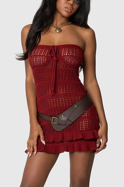Edikted Brooke Crochet Strapless Mini Dress In Burgundy, Women's At Urban Outfitters