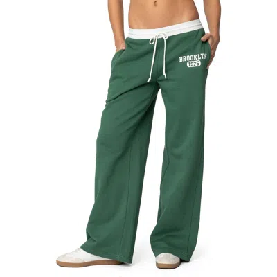 Edikted Brookie Wide Leg Cotton Sweatpants In Green
