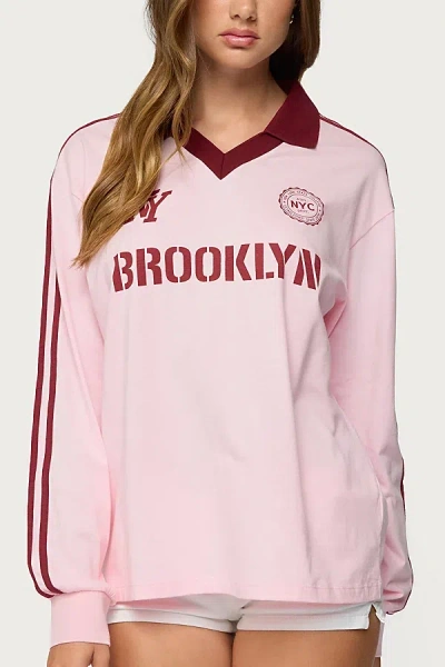 Edikted Brooklyn Contrast Oversized Polo Top In Light/pink, Women's At Urban Outfitters
