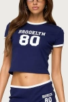 Edikted Brooklyn Contrast T Shirt Top In Navy, Women's At Urban Outfitters