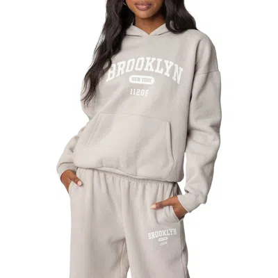 Edikted Brooklyn Ny Graphic Hoodie In Beige