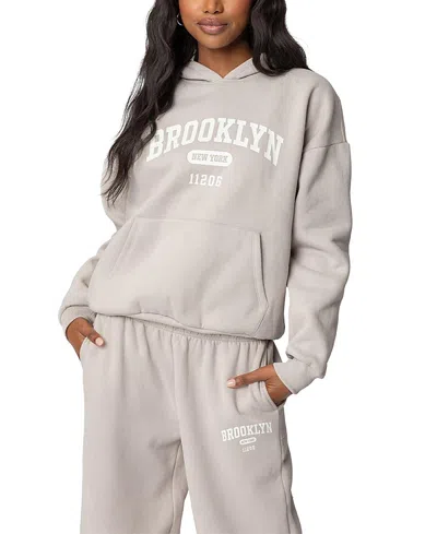 Edikted Brooklyn Ny Graphic Hoodie In Beige