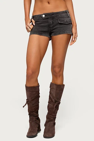 Edikted Bryan Denim Micro Shorts In Black/washed, Women's At Urban Outfitters