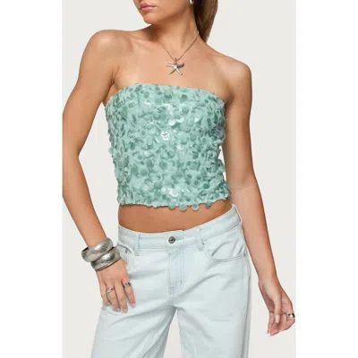 Edikted Brynn Paillette Strapless Crop Top In Green