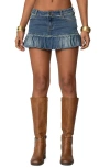 Edikted Bubble Hem Denim Mini Skirt In Blue-vintage-washed