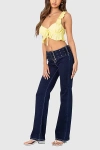 Edikted Buckle Belt Washed Flared Jeans In Indigo/blue/raw, Women's At Urban Outfitters In Multi
