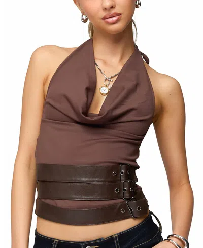 Edikted Buckle Cowl Neck Backless Top In Pink