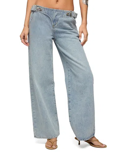 Edikted Buckled Low Rise Baggy Jeans In Blue