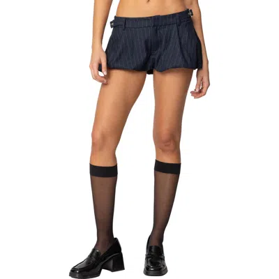 Edikted Buckled Pinstripe Bubble Shorts In Navy